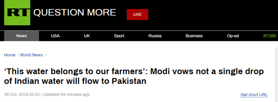 莫迪誓言不让一滴印度水流向巴基斯坦：这些水属于我们的农民