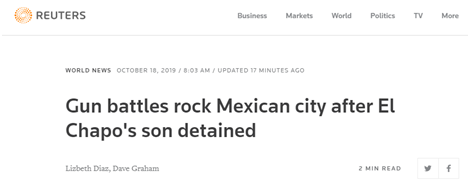 大毒枭儿子被捕后墨西哥城市爆发枪战，已惊动总统！